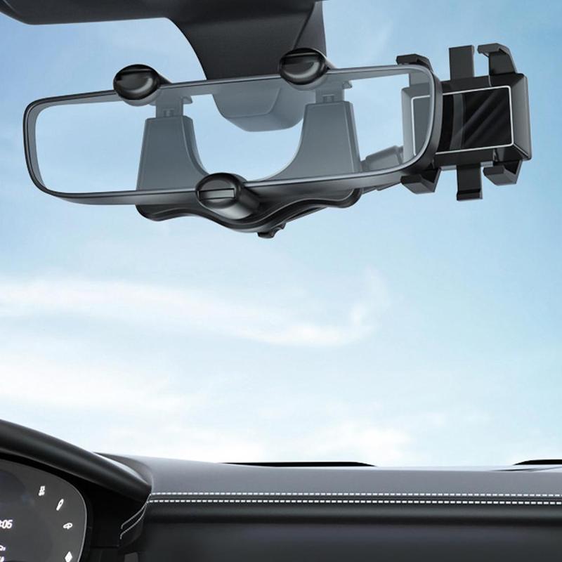Car Rearview Mirror Phone Holder — 360° Rotatable, Retractable, Universal