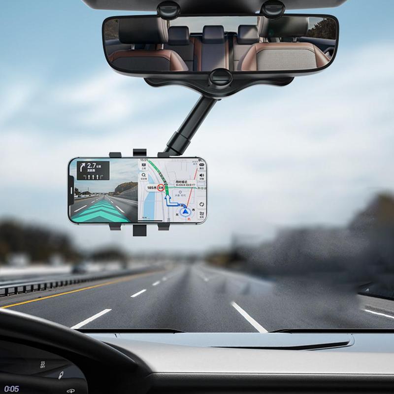 Car Rearview Mirror Phone Holder — 360° Rotatable, Retractable, Universal